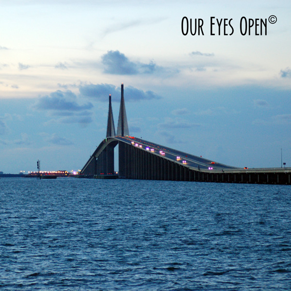 Cars passing over the Sunshine Skyway Bridge in Tampa Bay, Florida.